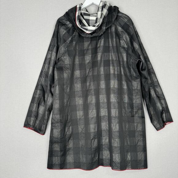 Ubu Womens Jacket L Black Piped Reversible Gingham Parisian Pleated Hood Coat - Picture 11 of 13